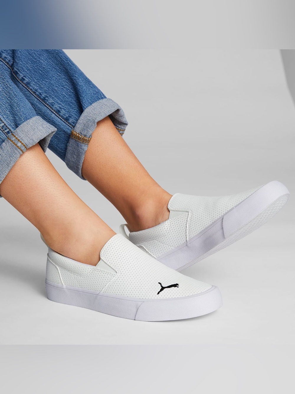 Puma White Slip-On Perforated Casual Sneakers